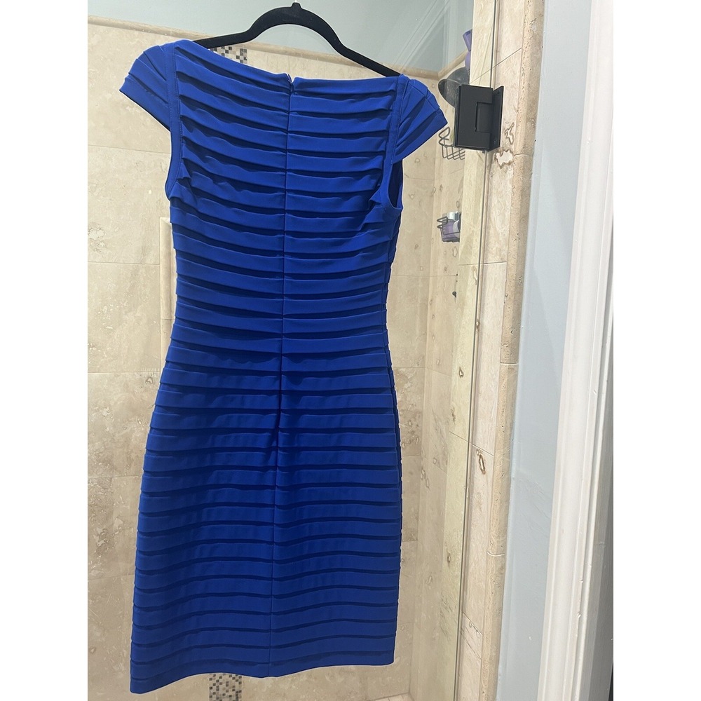 Cache Blue Thick Stretch Bandage Dress 2 Cap Sleeve Bodycon Cocktail V-Neck - Picture 9 of 12